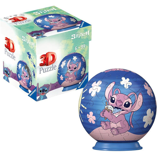 Puzzle 3D de Angel Stitch Disney en esfera azul y rosa - 2