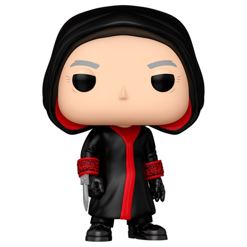 Figura Funko POP! de Jigsaw con atuendo negro y detalles rojos