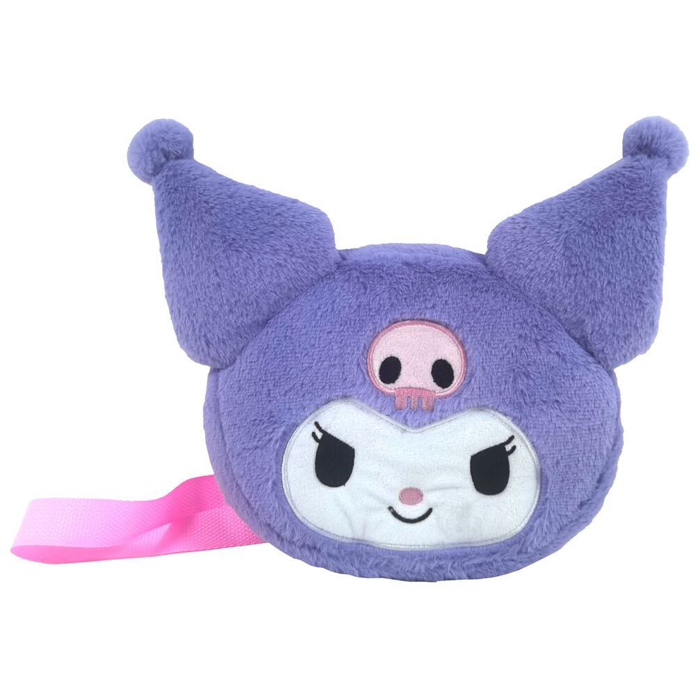 Bolso de peluche morado de Kuromi con cinta rosa