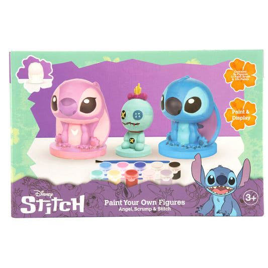 Set Disney Stitch con tres figuras de escayola, pinturas y pincel