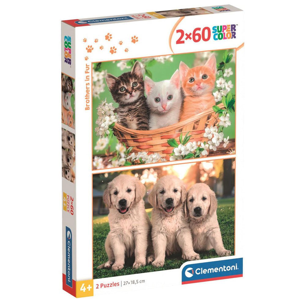 Puzzle Clementoni Hermanos de Piel con escenas de gatitos y cachorros