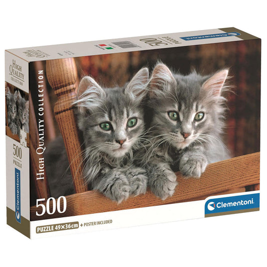 Puzzle Clementoni de 500 piezas con dos gatitos grises