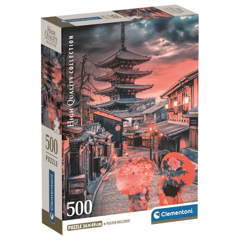 Puzzle Clementoni Evening in Kyoto de 500 piezas con pagoda y calles tradicionales de Kioto