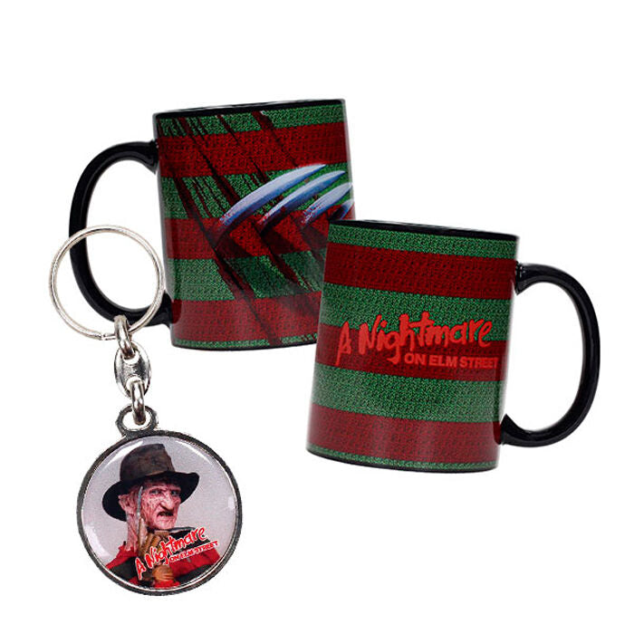 Taza y llavero de Pesadilla en Elm Street con Freddy Krueger