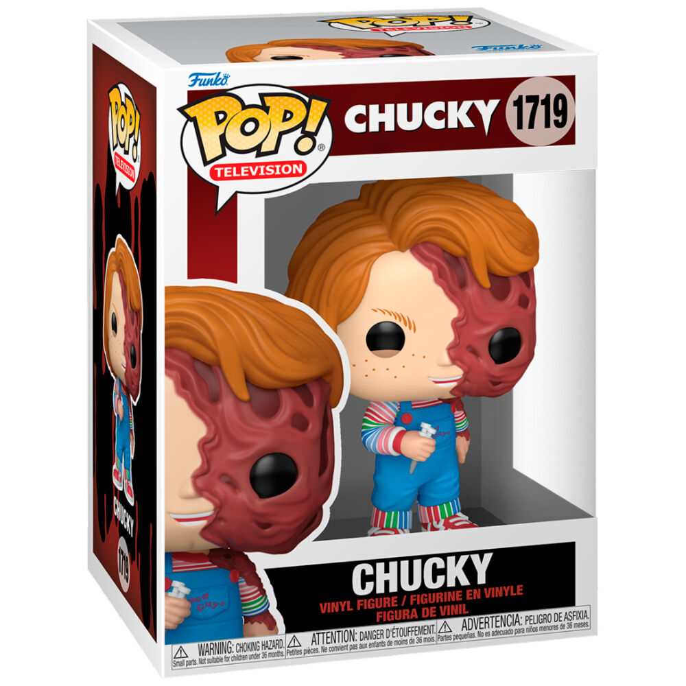Figura Funko POP de Chucky con rostro dividido y peto azul - 2