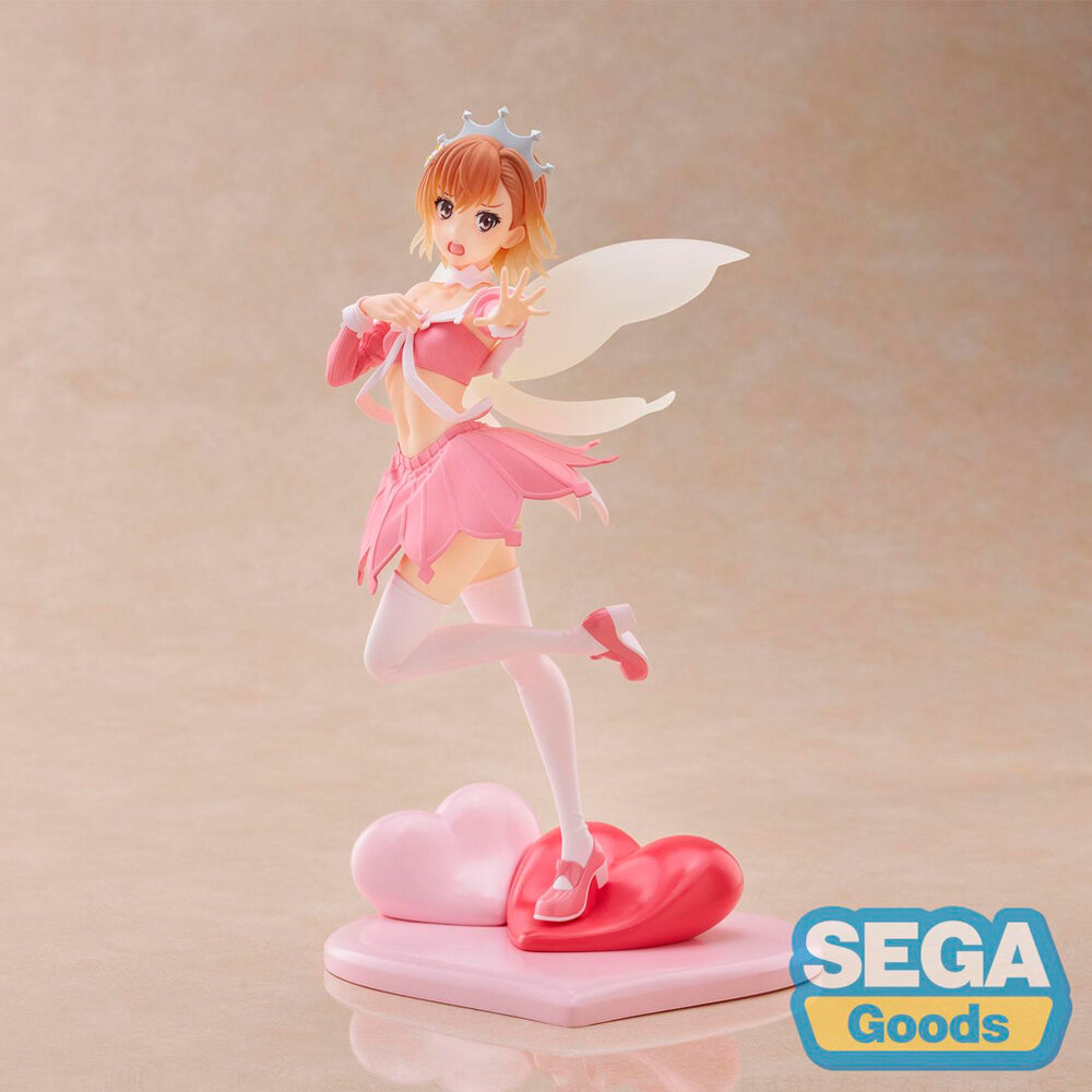 Figura Luminasta de Mikoto Misaka con atuendo maid rosa y base de corazones