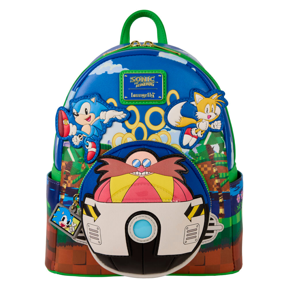 Mochila Loungefly de Sonic the Hedgehog con Sonic, Tails y Eggman