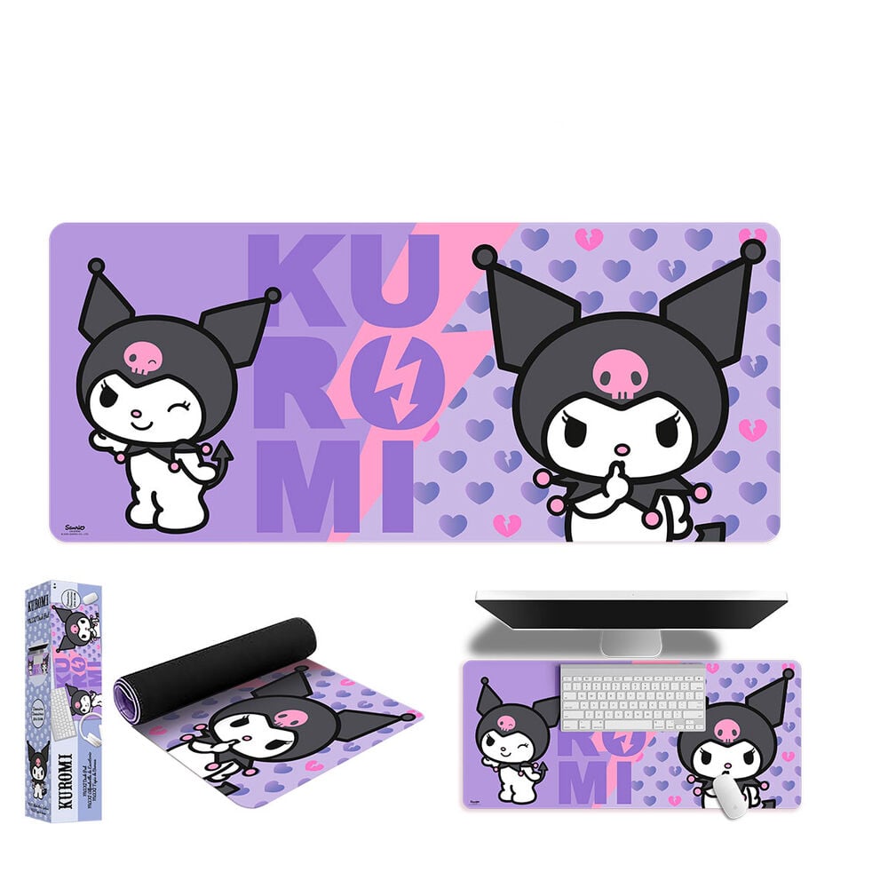 Alfombrilla gaming Kuromi Hello Kitty morada y rosa de 80 x 35 cm
