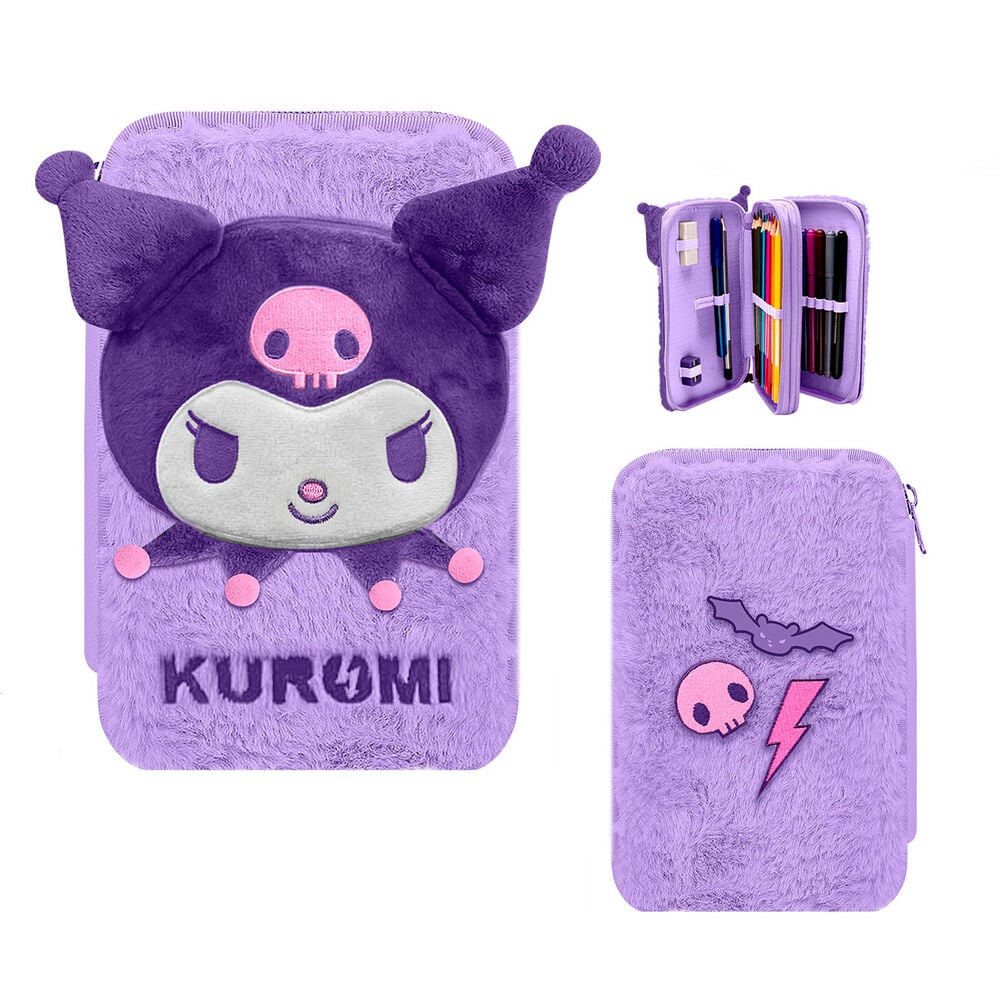 Plumier doble morado de Kuromi con diseño de Hello Kitty