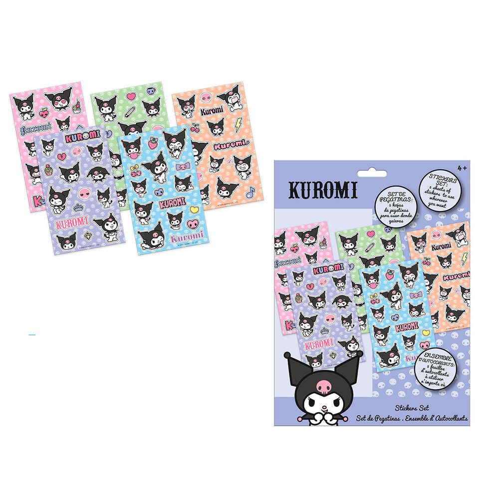 Set de 8 hojas de pegatinas de Kuromi Hello Kitty en varios colores