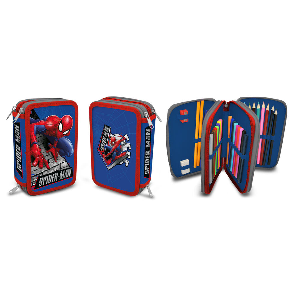 Plumier doble Spider-Man Marvel azul y rojo abierto