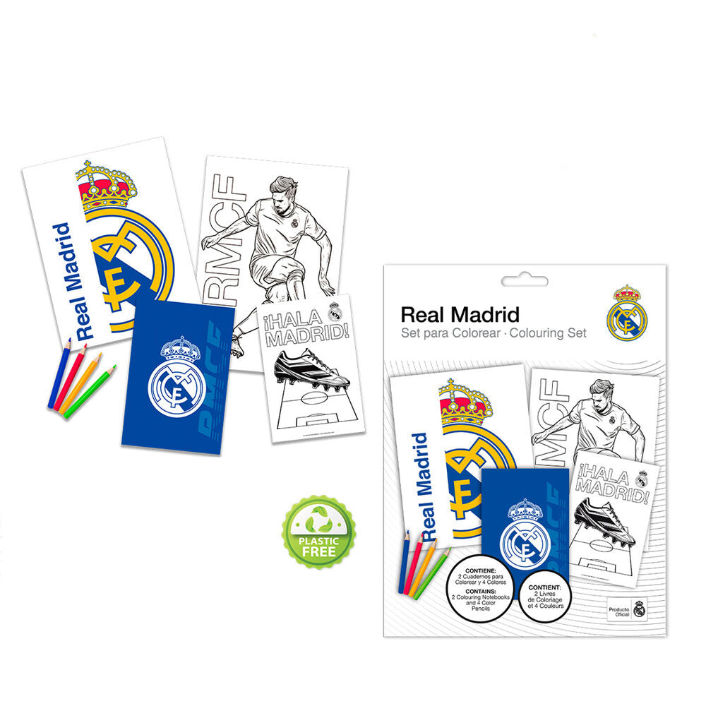 Set de colorear Real Madrid con dos cuadernos y cuatro lápices de colores