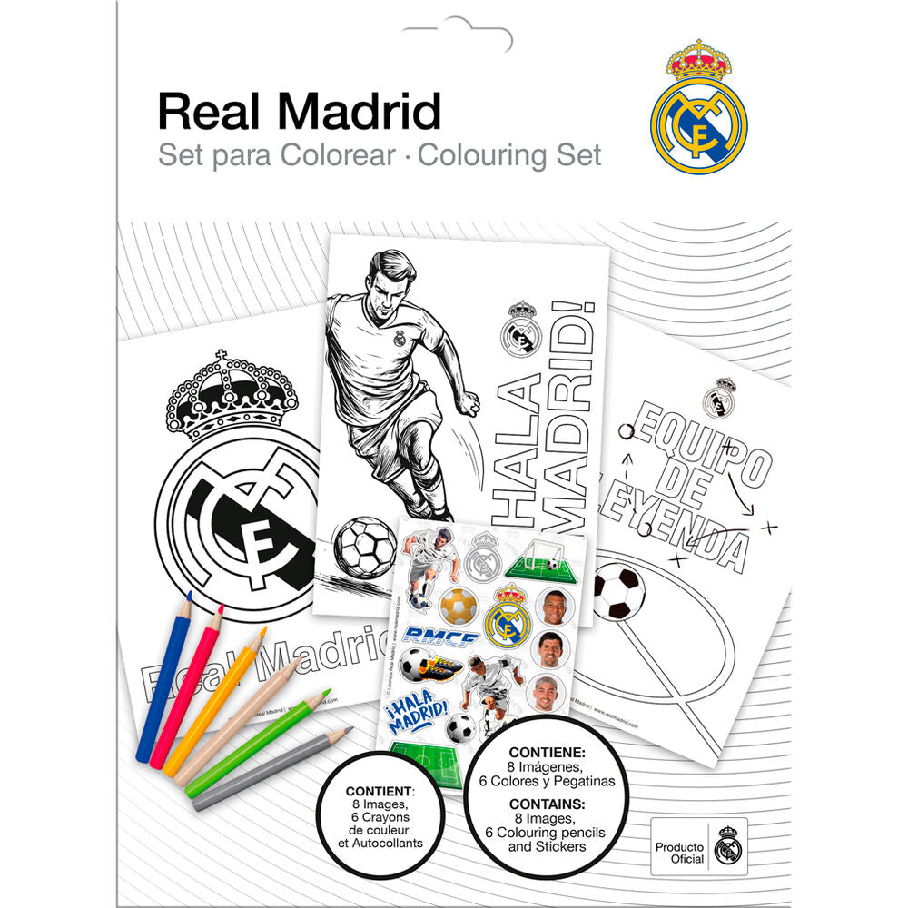 Set para colorear Real Madrid con imágenes, colores y pegatinas