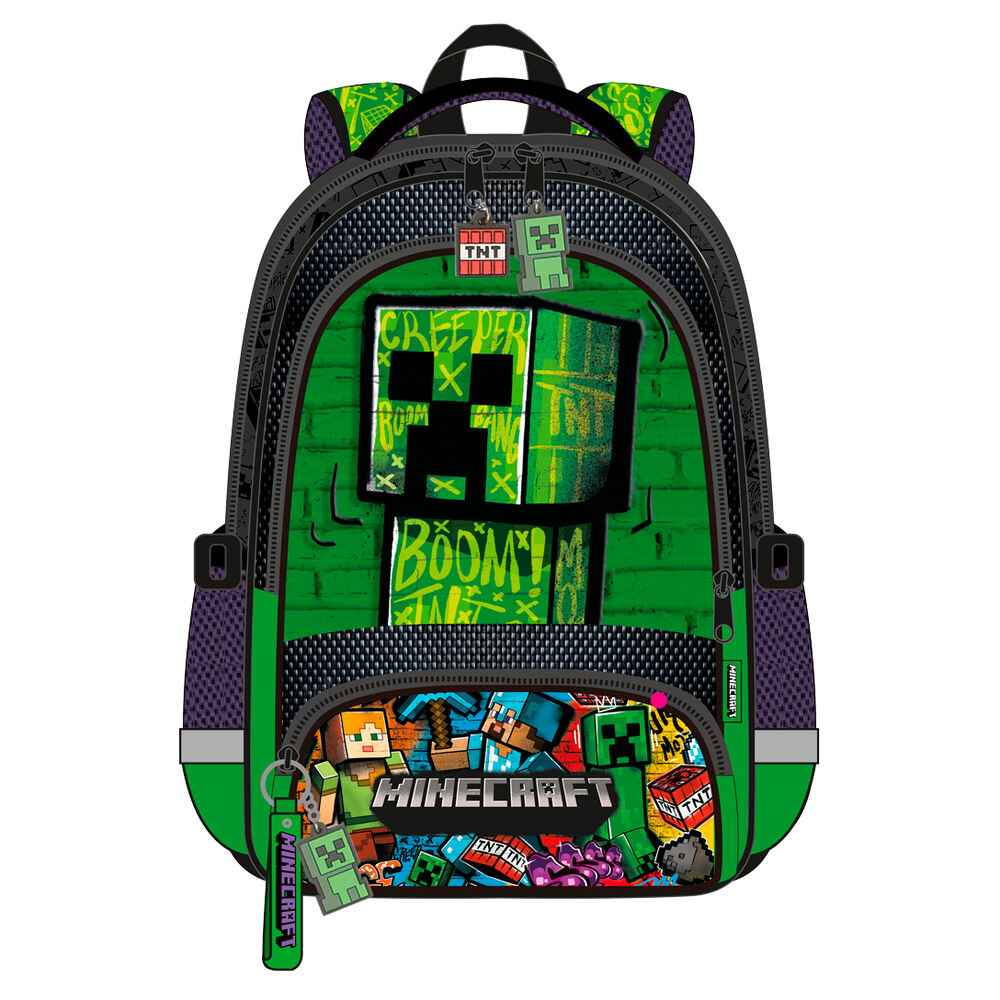 Mochila Minecraft verde y negra con diseño Creeper - 2