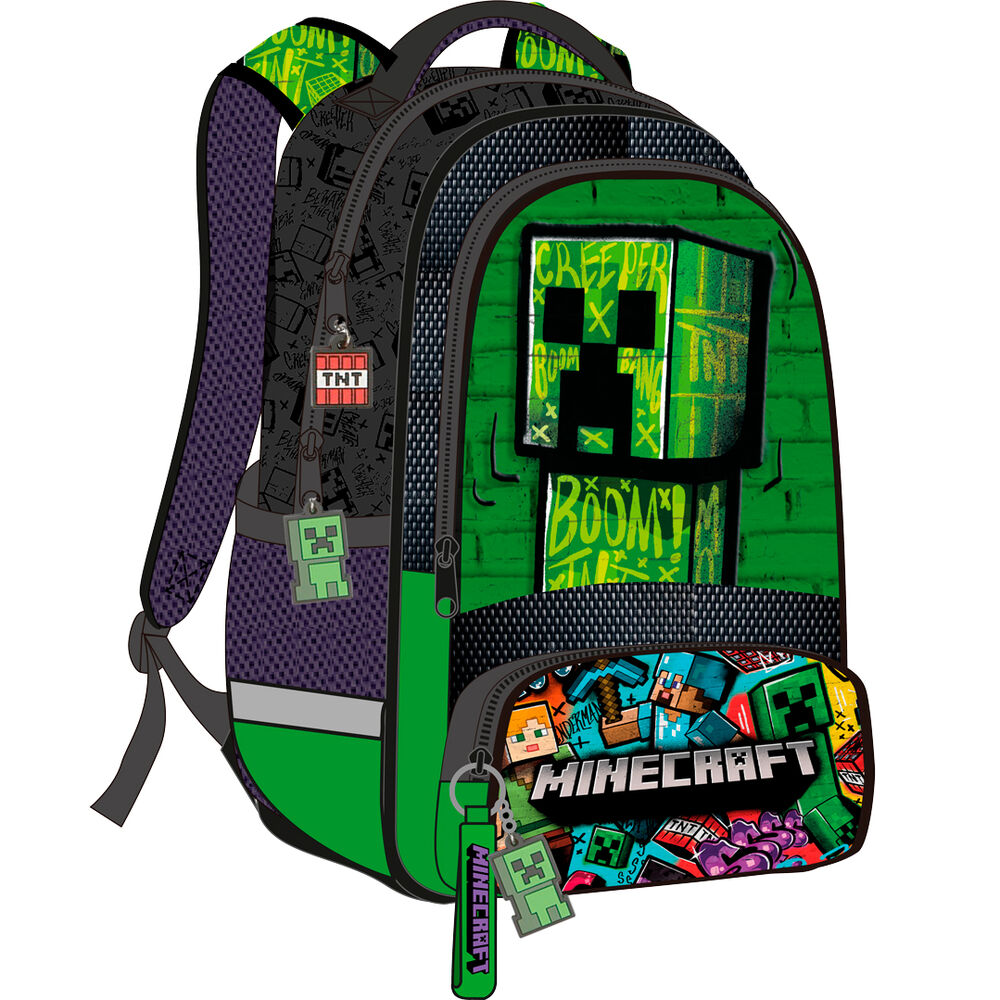 Mochila Minecraft verde y negra con diseño Creeper