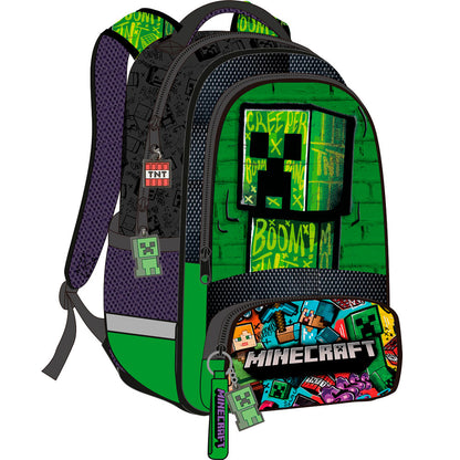 Mochila Minecraft verde y negra con diseño Creeper