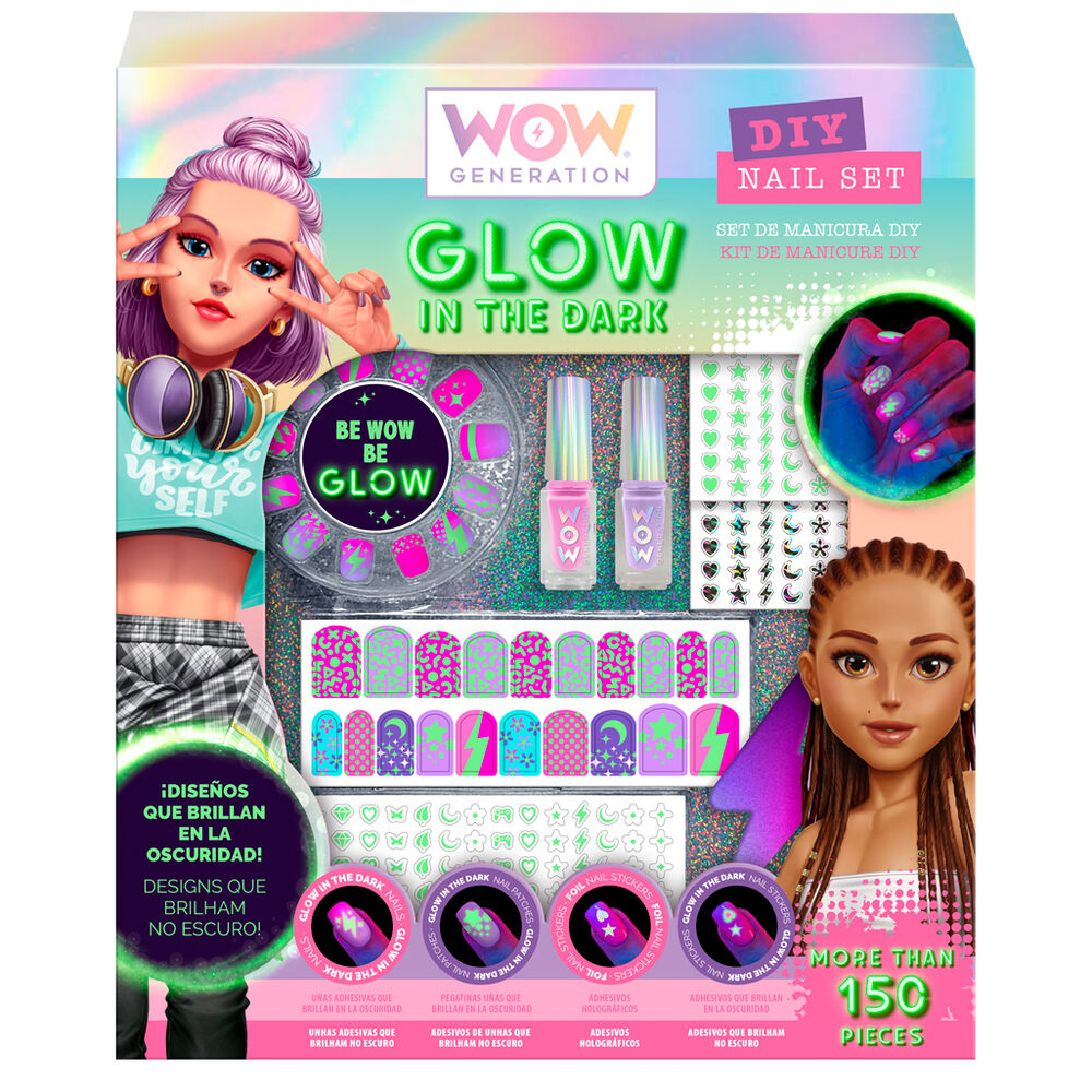 Set de manicura Wow Generation con uñas y adhesivos que brillan en la oscuridad