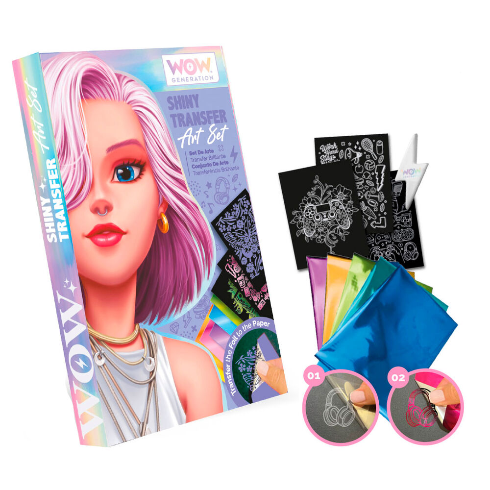Set artístico Shiny Transfer Wow Generation con láminas y papeles de colores