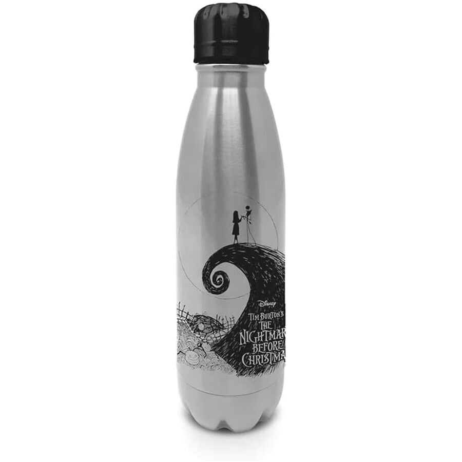Botella plateada Disney de Pesadilla Antes de Navidad con tapón negro