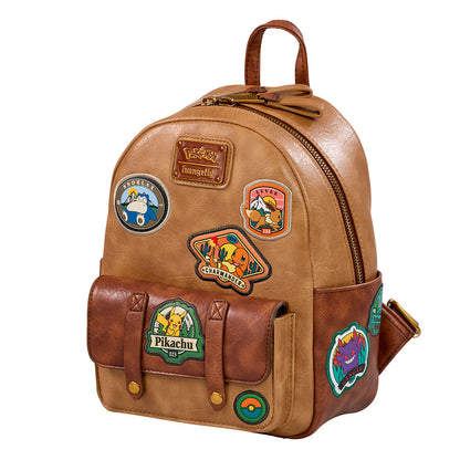 Mochila Pokémon Loungefly marrón con parches de Pikachu, Charmander, Eevee y Snorlax - 2