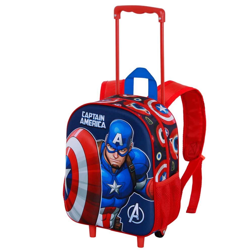 Trolley mochila infantil 3D de Capitán América Marvel con dos ruedas