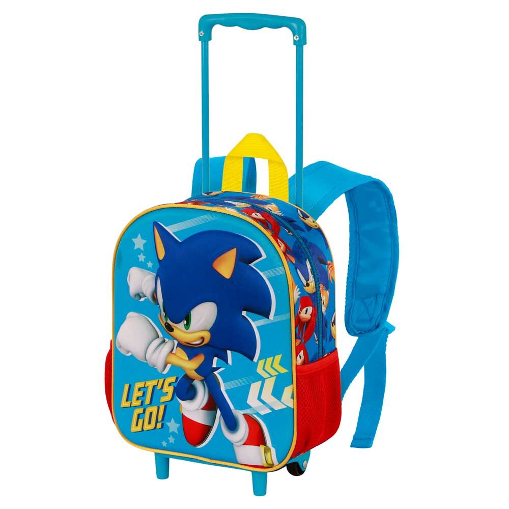 Trolley mochila 3D azul de Sonic The Hedgehog con ruedas