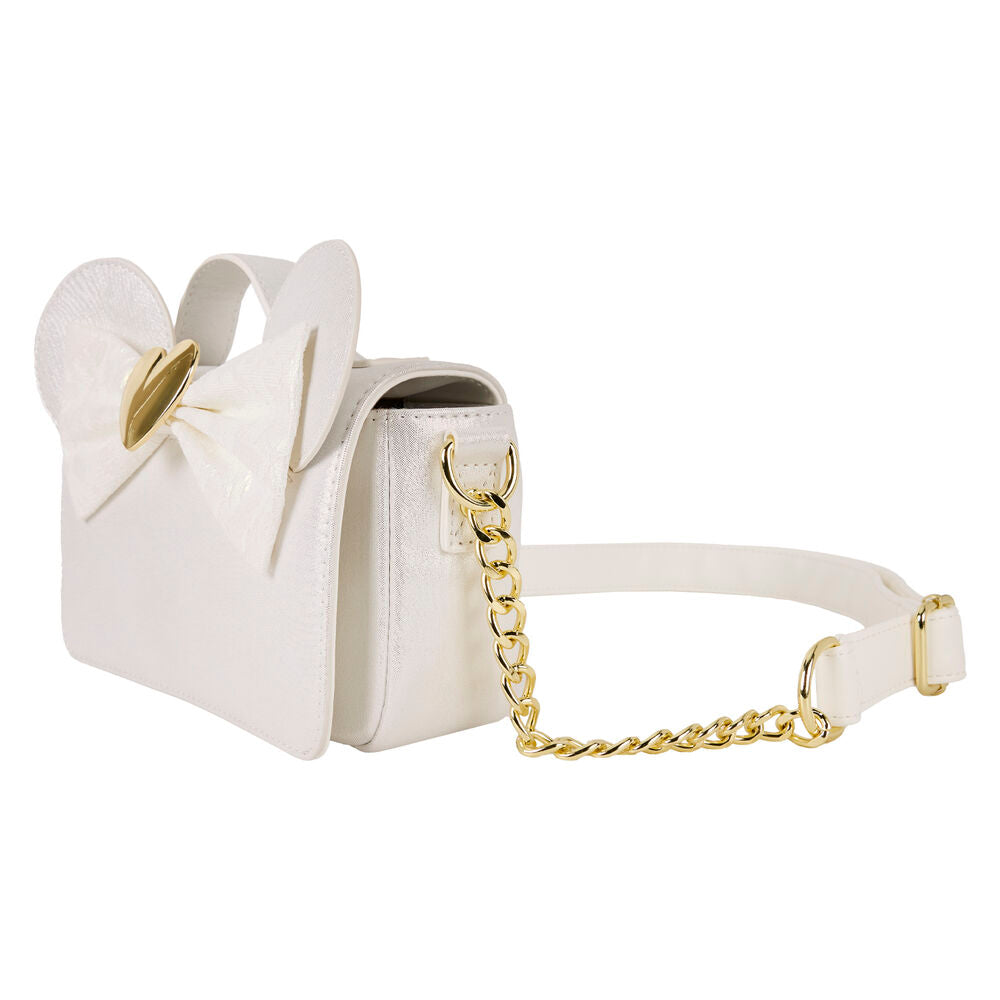 Bolso blanco de Minnie Disney Loungefly con lazo y corazón dorado - 2