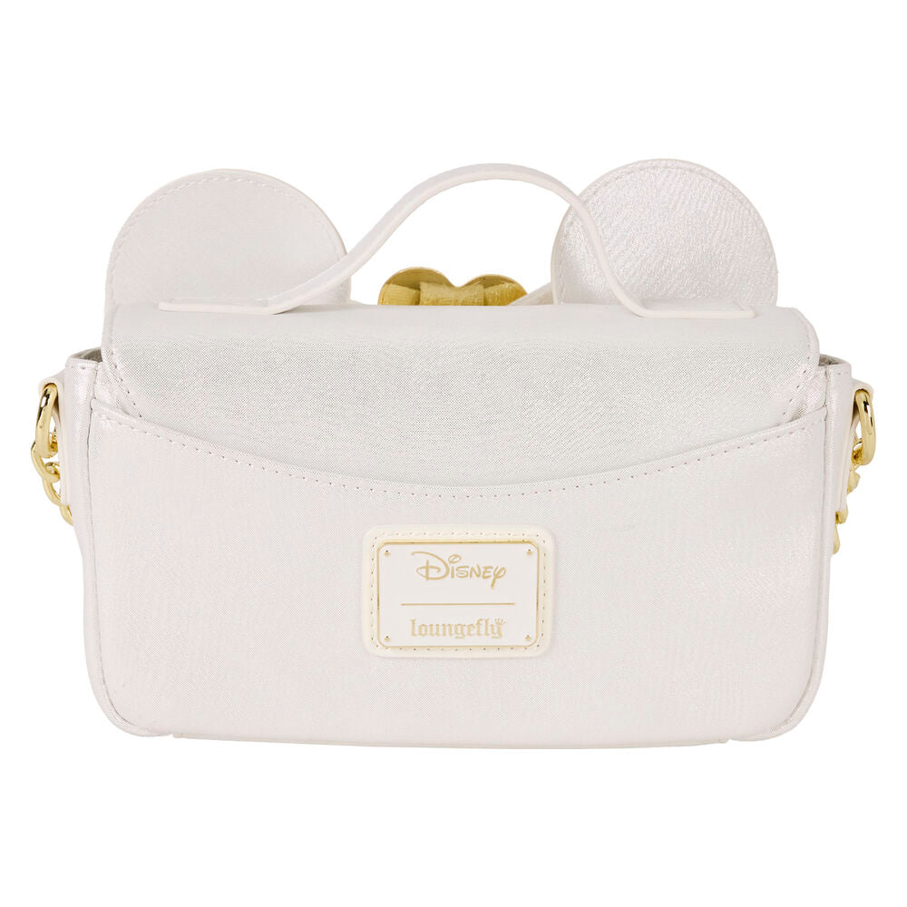 Bolso blanco de Minnie Disney Loungefly con lazo y corazón dorado - 3