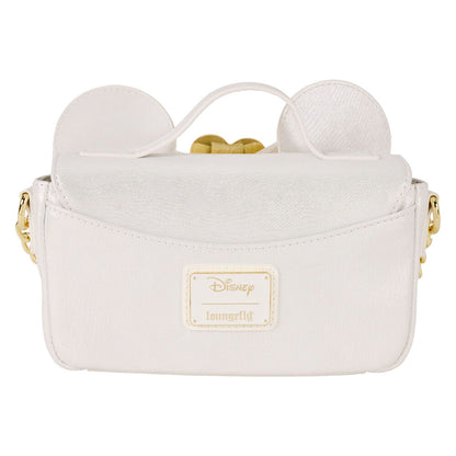Bolso blanco de Minnie Disney Loungefly con lazo y corazón dorado - 3