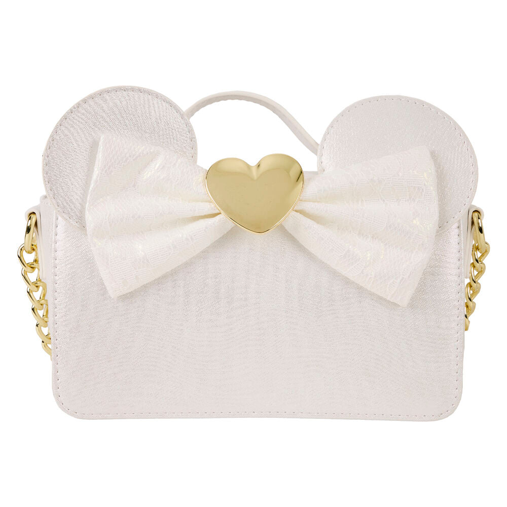 Bolso blanco de Minnie Disney Loungefly con lazo y corazón dorado