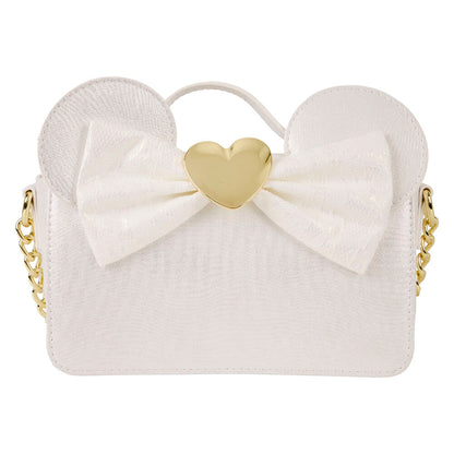 Bolso blanco de Minnie Disney Loungefly con lazo y corazón dorado