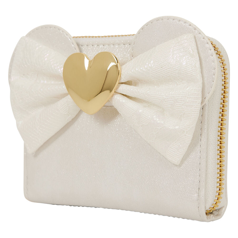 Cartera Boda Minnie Disney Loungefly blanca con lazo y corazón dorado - 2