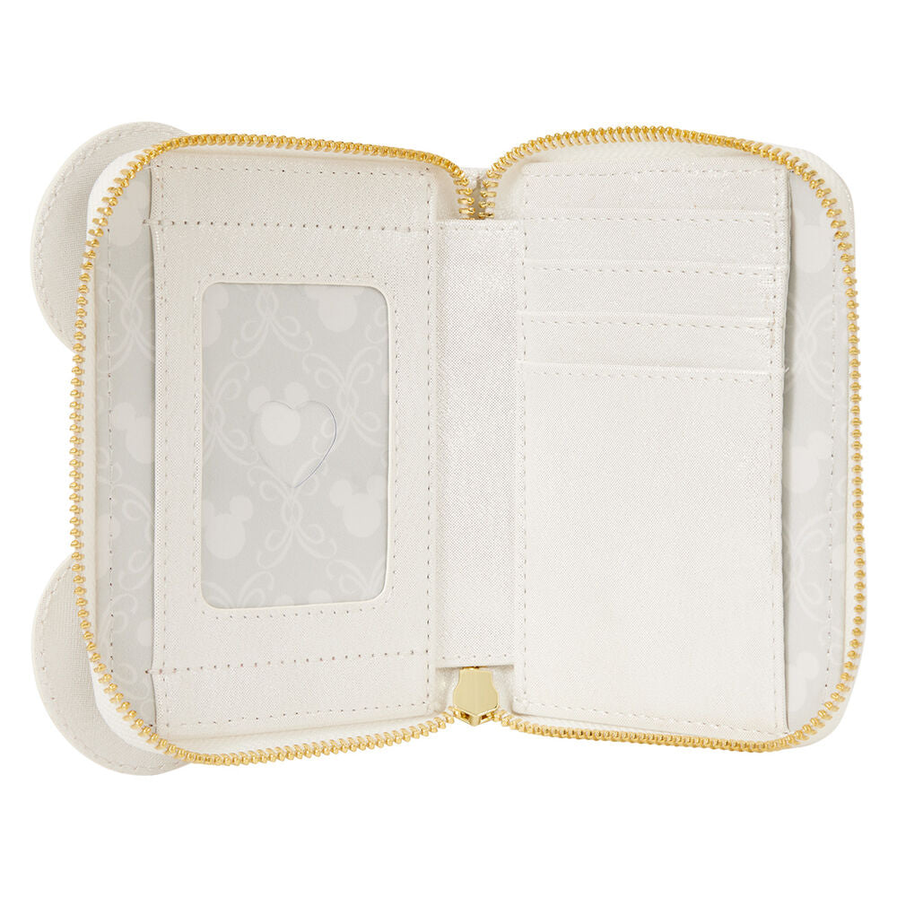 Cartera Boda Minnie Disney Loungefly blanca con lazo y corazón dorado - 3