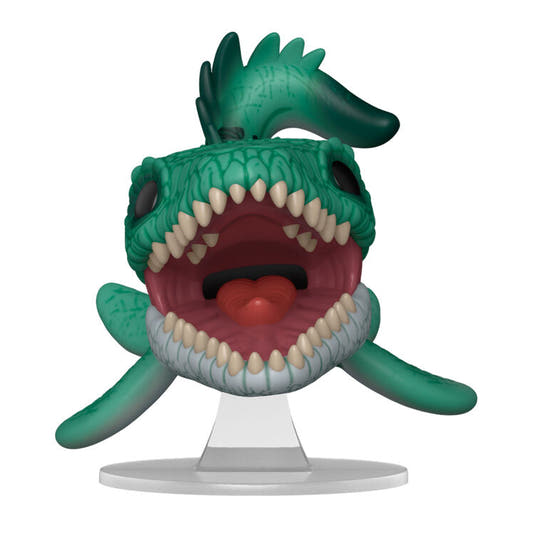 Figura Funko POP de Mosasaurus con la boca abierta sobre una base