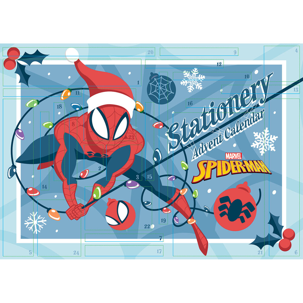 Calendario de Adviento de papelería Spider-Man Marvel con diseño navideño