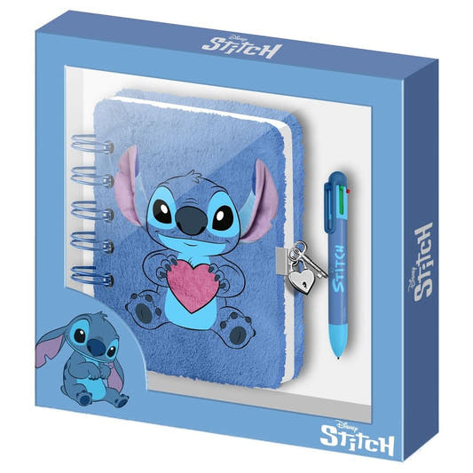 Diario de peluche Stitch Disney con bolígrafo azul