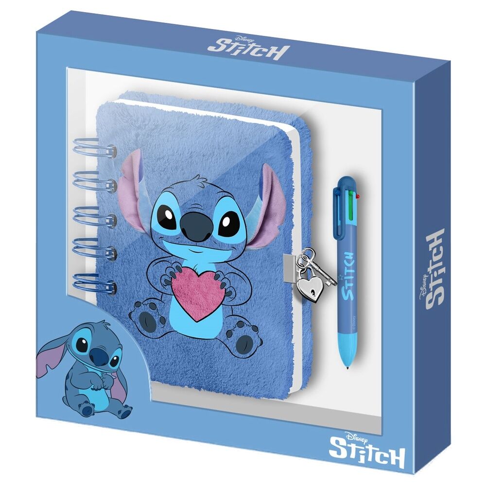 Diario de peluche Stitch Disney con bolígrafo azul