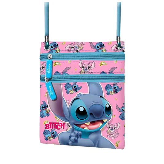 Bolso bandolera rosa de Stitch Disney con doble cremallera