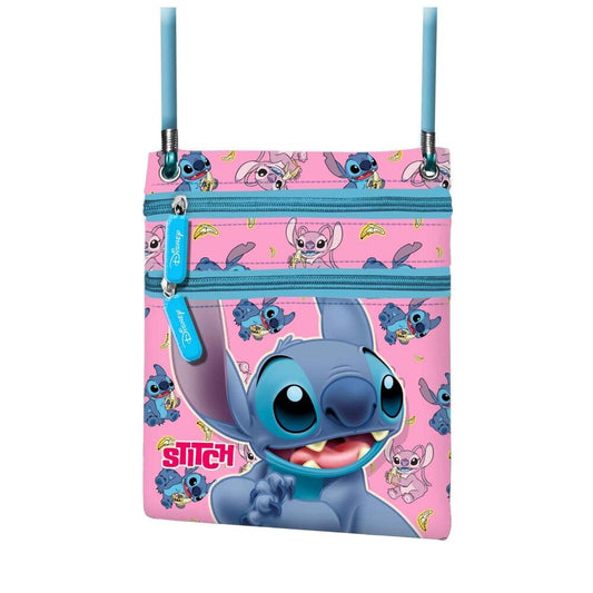 Bolso bandolera rosa de Stitch Disney con doble cremallera