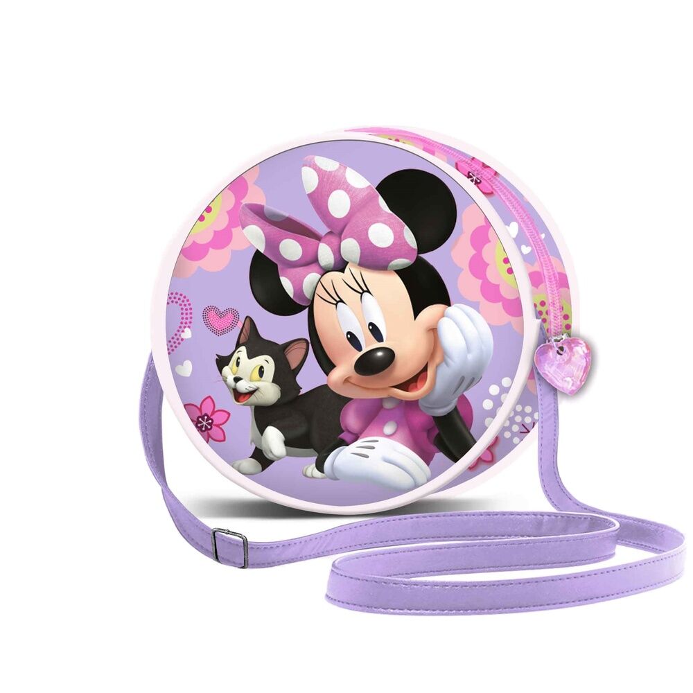 Bolso redondo lila de Minnie Disney con gato y correa