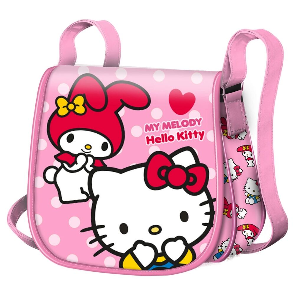 Bolso rosa de Hello Kitty y My Melody con lunares y correa estampada