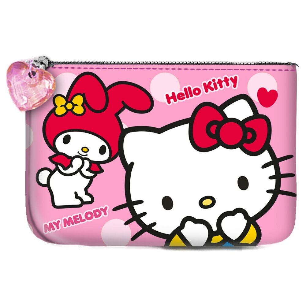 Monedero rosa de Hello Kitty y My Melody con cremallera