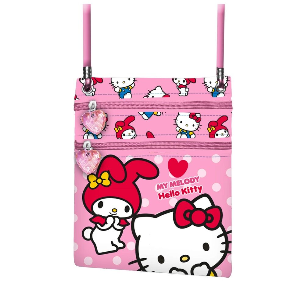 Bolso rosa de Hello Kitty y My Melody con doble cremallera