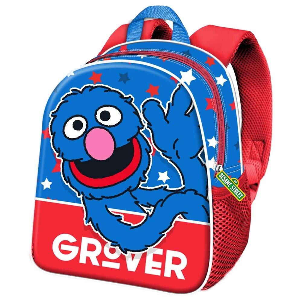 Mochila 3D de Grover de Barrio Sésamo azul y roja