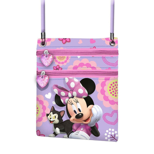 Bolso bandolera lila de Minnie Disney con gato y estampado floral