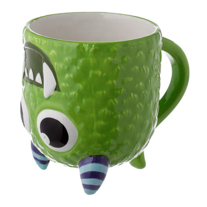 Taza 3D verde Monstarz con diseño de monstruo y cuernos a rayas - 2