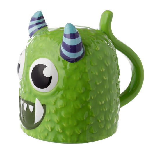 Taza 3D verde Monstarz con diseño de monstruo y cuernos a rayas - 3