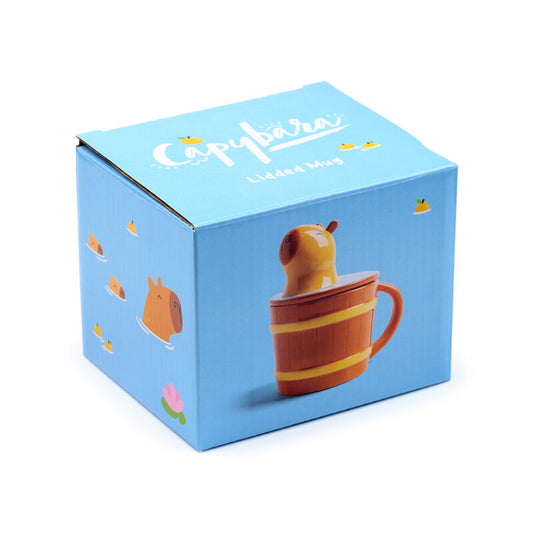 Taza de cerámica PUCKATOR con tapa azul y figura de capibara - 5