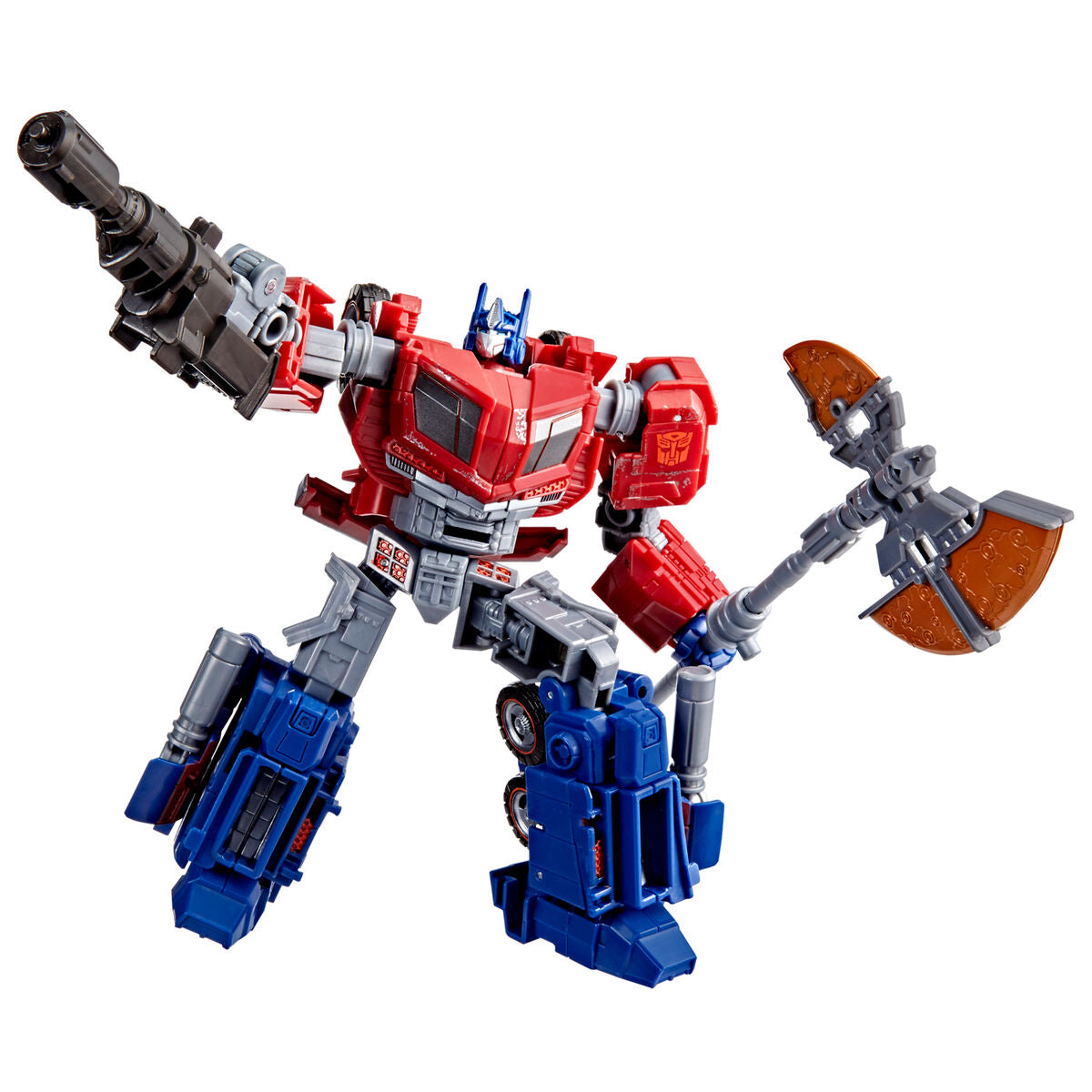 Figura articulada de Optimus Prime Transformers con cañón y hacha de energón
