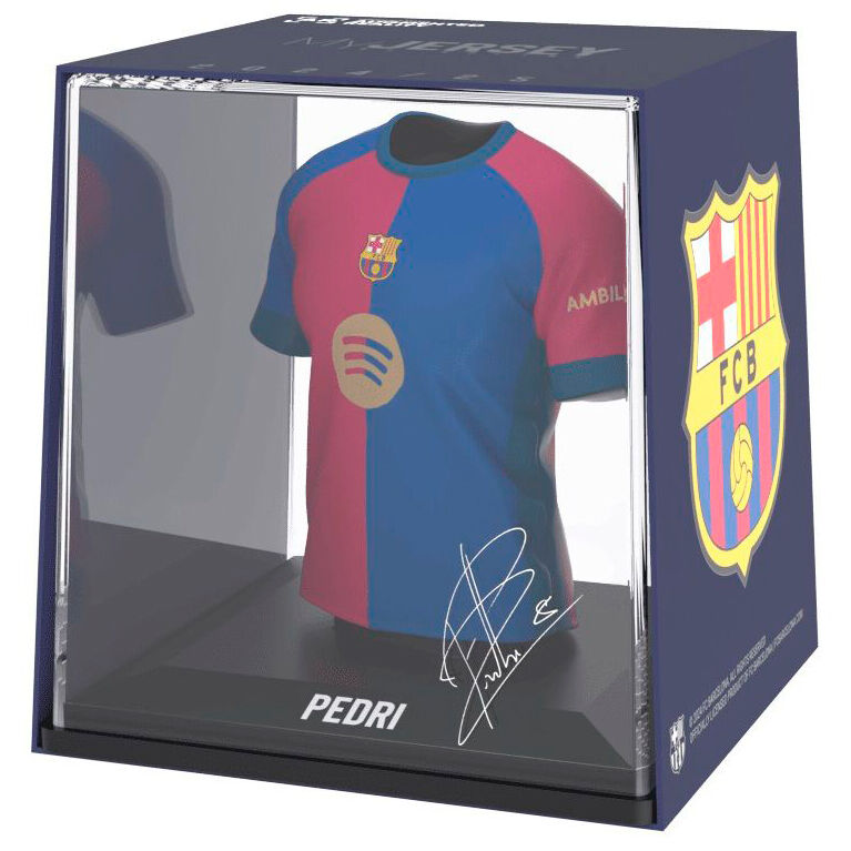 Figura mini de la camiseta de Pedri del FC Barcelona en estuche transparente